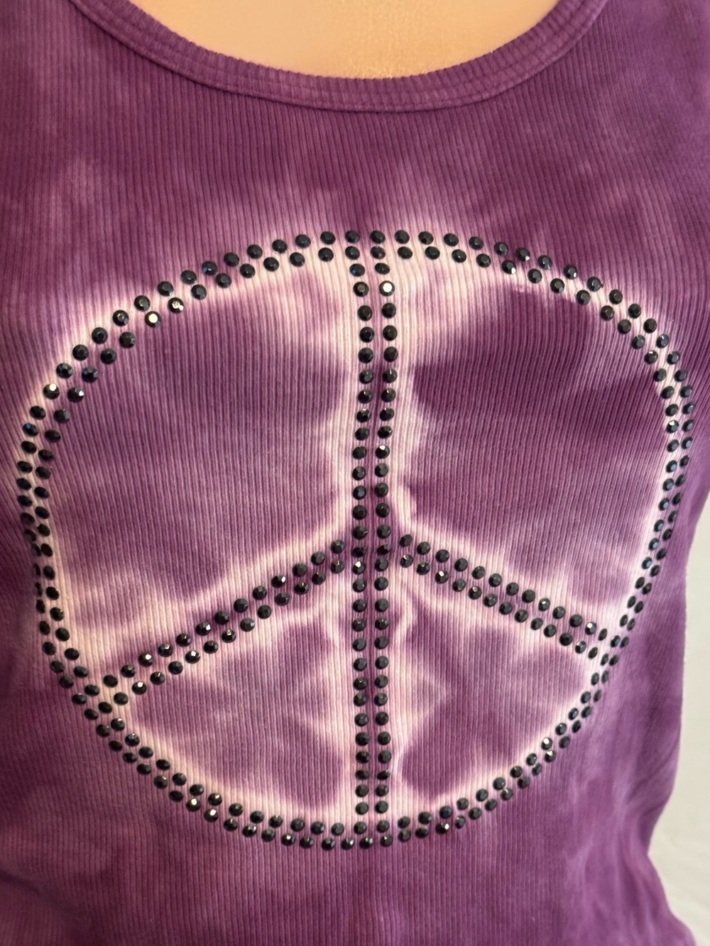 Vintage Y2K INC International Purple Tie-Dye Studded Peace Sign Tank - Picture 2 of 4